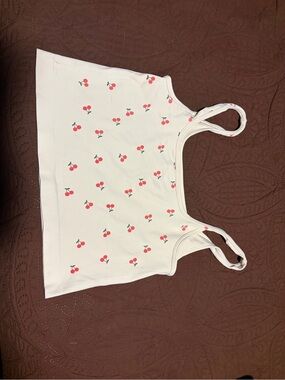White Cherry Print Tank Top